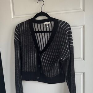 Rag & Bone Striped Black and Gray Women's Cropped Sweater